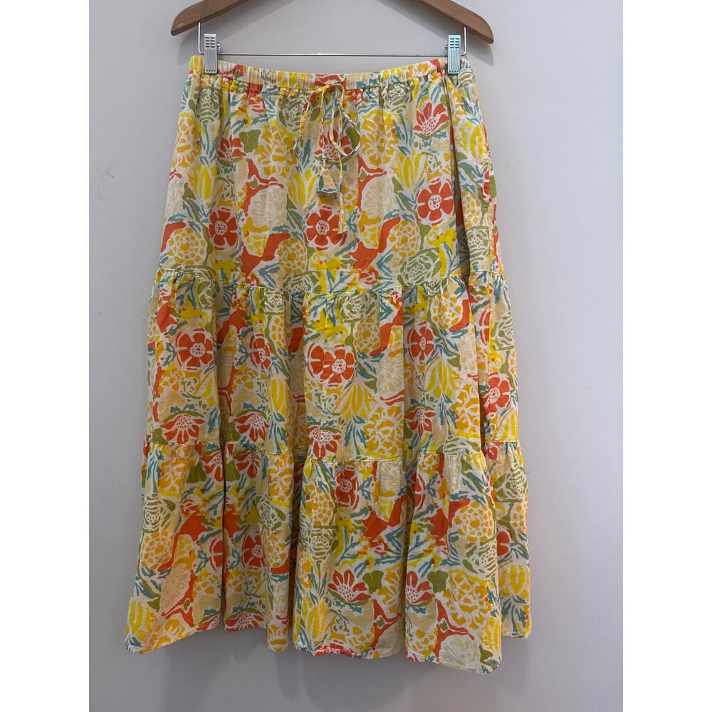Velvet by Graham & Spencer Skirt Midi Floral Cotton Tiered Yellow Size Medium